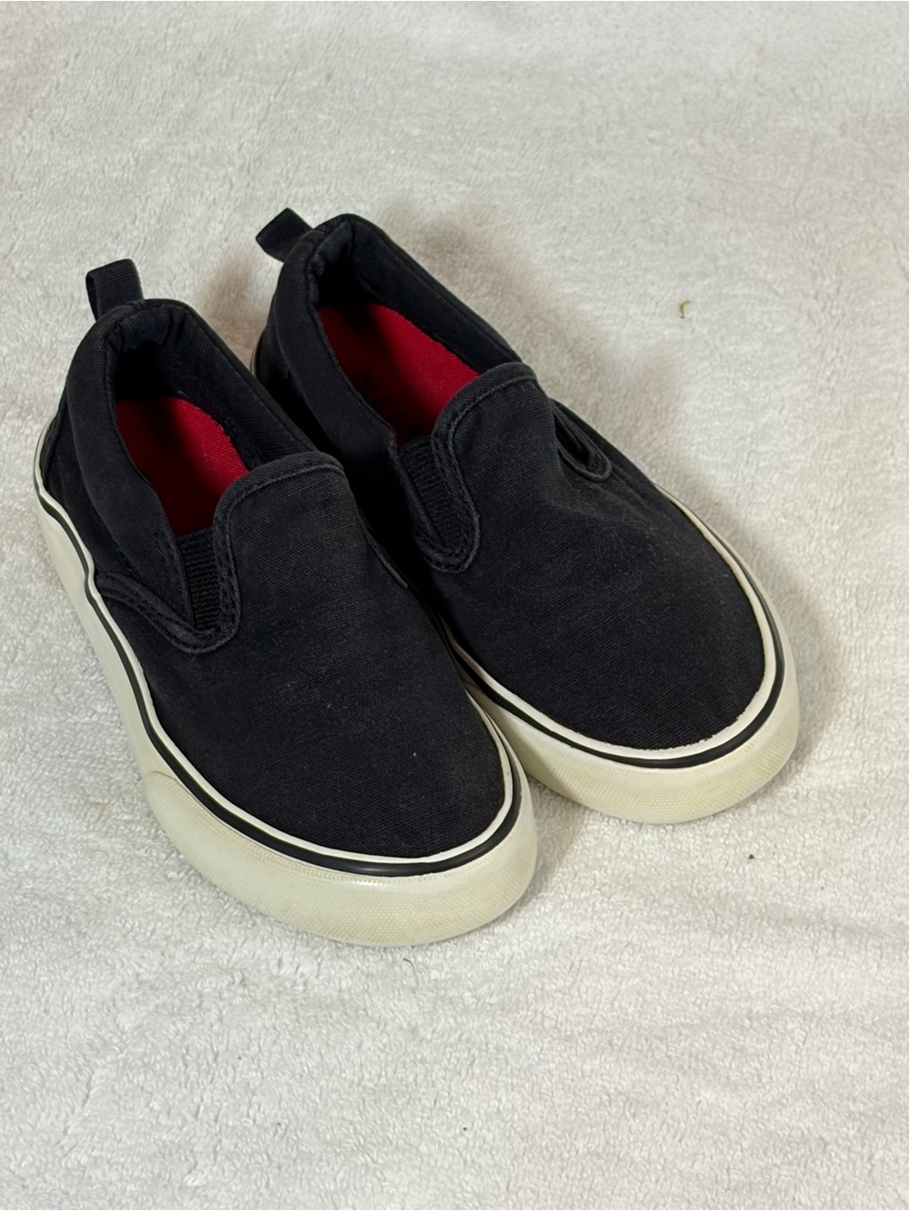 Old Navy Black Canvas Slip-On Sneakers with Red Insole